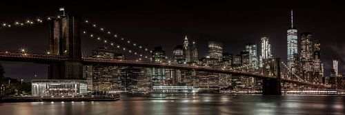 MANHATTAN SKYLINE & BROOKLYN BRIDGE Idyllisch nachtzicht | Panorama van Melanie Viola