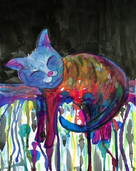 Dormant liquid rainbow cat by Bianca Wisseloo