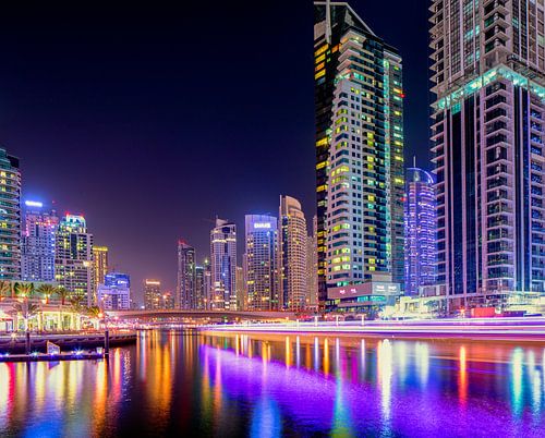 Dubai Marina light trails from boats