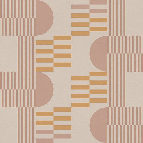 Geometrische kunst in retrostijl. Cirkels en strepen in roze en geel nr. 1