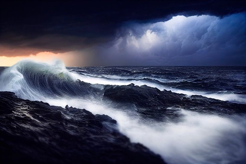 Storm on the coast by Maarten Knops