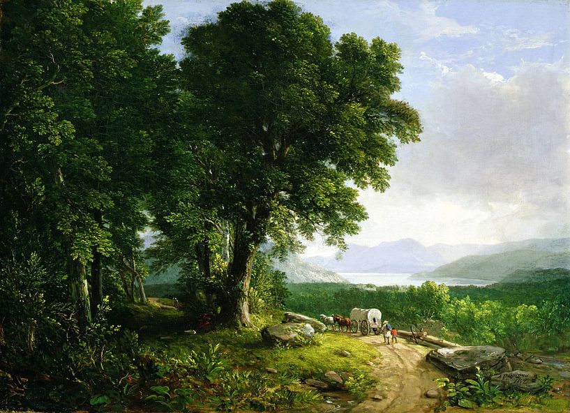 Asher Brown Durand,Landschap met overdekte wagen van finemasterpiece