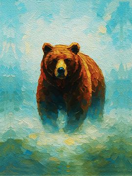 Mächtiger Grizzlybär Nebel Palette Messer Impasto Portrait von Ramy Salah Hefny