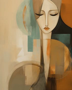 Modern abstract portret van een vrouw in aardetinten van Carla Van Iersel