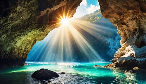 Grot met zonnestralen