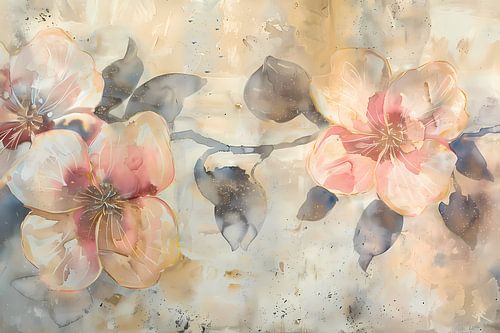 Bloeiende abstractie in aquarel met zachte tinten