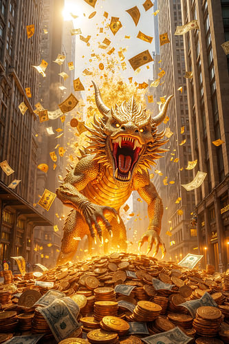 Fantasy Art Wandbild: DRAGON OF CAPITAL – Der Drache als Wächter des Geldes