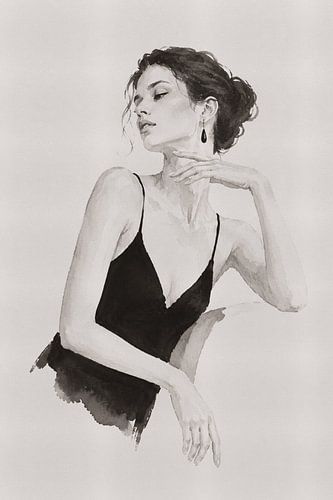 Portraits de femmes à l'encre de Chine - Portrait à l'encre de Madame Ruiz