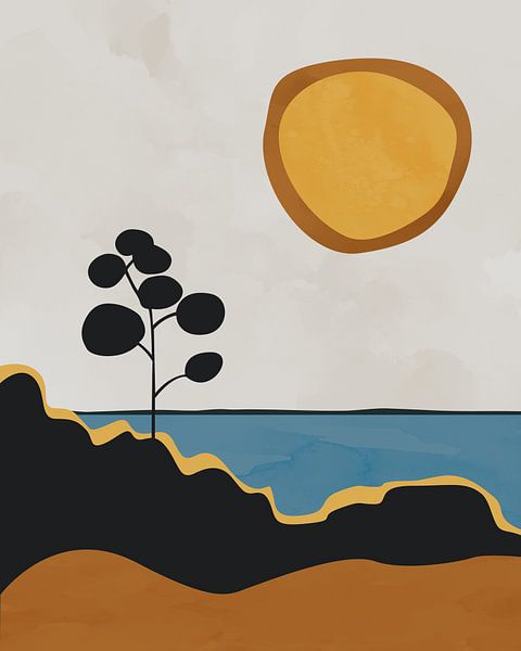 Tree at a lake minimalist landscape