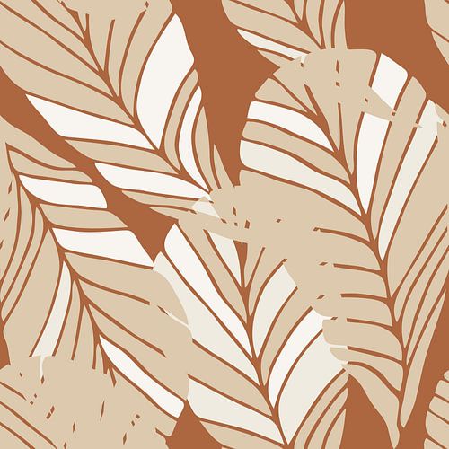 Boho stijl bladeren in retro kleuren. Moderne botanische kunst in beige, wit op terra