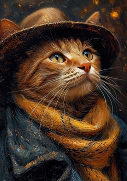 Cat with hat poster print, inspired by van Gogh by Niklas Maximilian