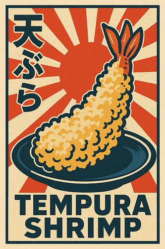 Retro Tempura Poster - Japanse Garnalen Pop-Art Muurkunst