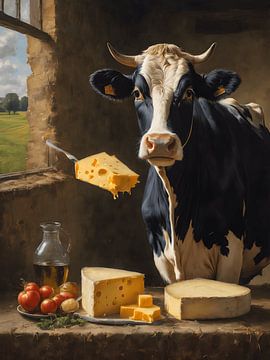 Een surrealistische Hollandse koe met kaas van Jolique Artista