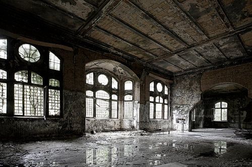 Old hall in a dilapidated building