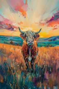 Schottischer Highlander in den Farben der Dämmerung
