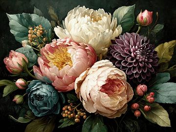 Nocturne of Peonies by Cats & Dotz