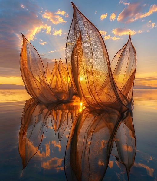 Spiegeling in de zonsondergang van fernlichtsicht