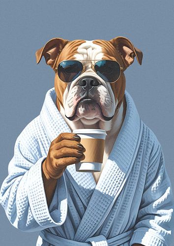 Boxer in de ochtend met koffie-to-go van Renaissance Soul Art