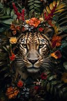 Tiger surrounded by flowers