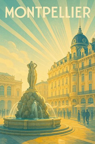 Montpellier Art Deco Poster – Place de la Comédie