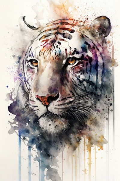 Witte Bengaalse Tijger - Aquarel van New Future Art Gallery