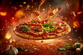 Köstliche Pizza im Action-Moment von Poster Art Shop