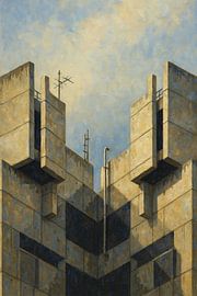 Brutalist Rooftop Geometry in Harsh Light by Rudi Pratama