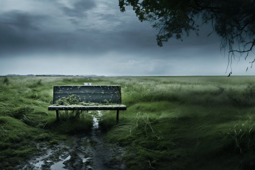 Grassland Comfort: A Bench with Natural Panorama by Karina Brouwer