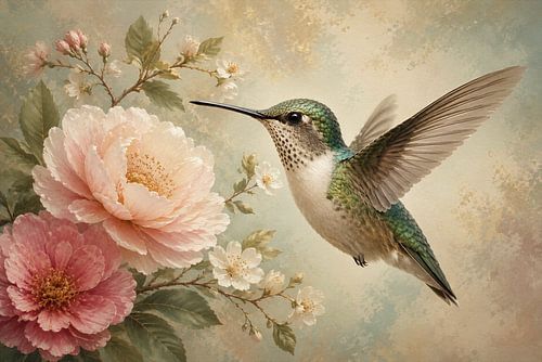 Colibri avec des fleurs