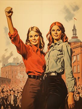 60s jong sovjet meisje op retro reclameaffiche ontwerp verticaal van Animaflora PicsStock