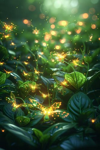 Lucioles magiques dansant dans la forêt