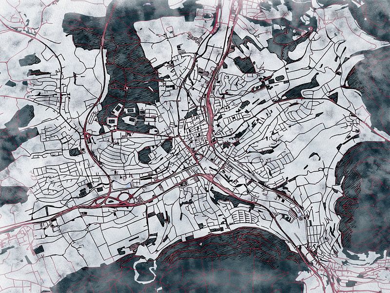 Map of Aalen with the style 'White Winter' by Maporia