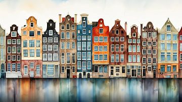 Painting of canal houses in Amsterdam by Thea