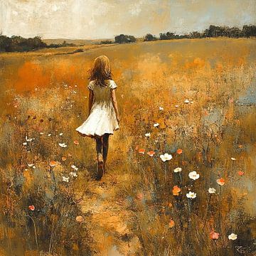 Bloemenveld Wandeling | Silent Fields Echo van Abstract Schilderij