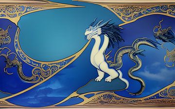 Aus Liebe zum Blau - Zweiköpfiger Drache auf Porzellan von Harmanna Digital Art