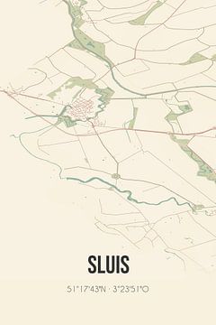 Vintage landkaart van Sluis (Zeeland) van MijnStadsPoster