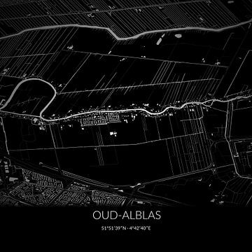 Black-and-white map of Oud-Alblas, South Holland. by Rezona