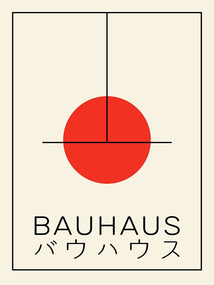 Bauhaus Japan – abstract geometric art featuring a red sun by