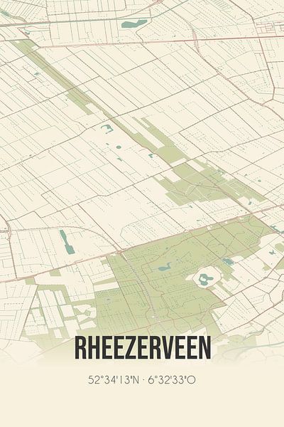 Carte ancienne de Rheezerveen (Overijssel) par Affiches de lieux
