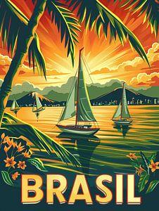 Tropisch paradijs in Brazilië: Vintage vrijetijdskunst