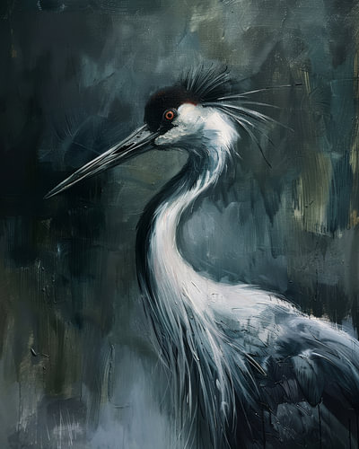Crane in Cool Shades of Blue: An Abstract Portrait
