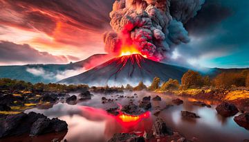 Vulkaanuitbarsting met landschap van Mustafa Kurnaz
