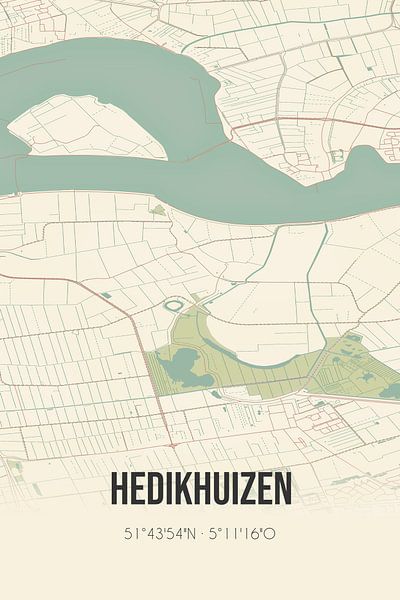 Vintage landkaart van Hedikhuizen (Noord-Brabant) van Stad & Wand