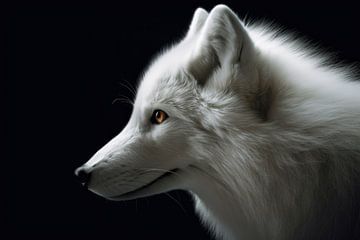 Portrait de renard arctique sur fond sombre sur Digitale Schilderijen