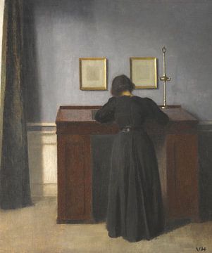 Ida staand aan een bureau, Vilhelm Hammershøi
