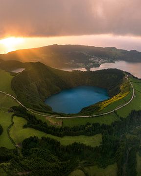 Lagoa Azul at Sunset - Crater lake in the Azores by Ewold Kooistra