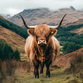 Hochlandrind Berge von Poster Art Shop