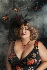 volslanke rubenesque vrouw met vlinders van Egon Zitter