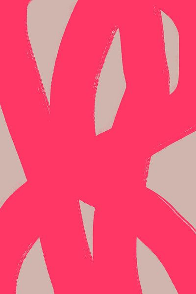 Moderne abstrakte minimalistische Formen und Linien in leuchtendem Neonpink und Beige von Dina Dankers