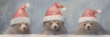 Trois ours bruns portant des cabots de Noël sur Whale & Sons
